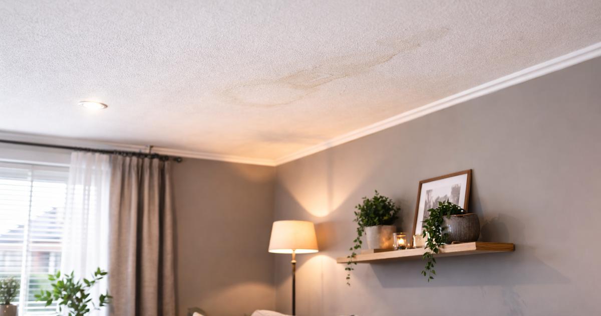 Lichte vochtplek op plafond in woonkamer